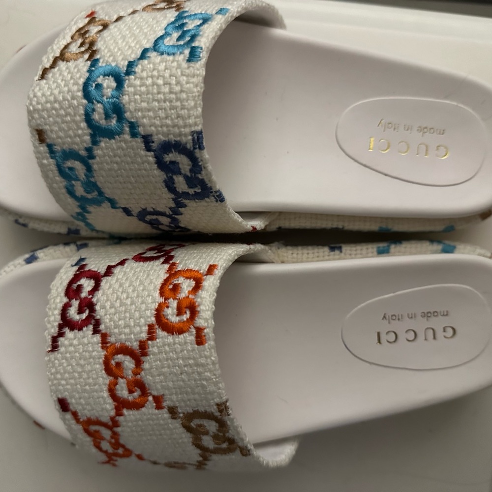 Gucci rainbow platform canvas slides